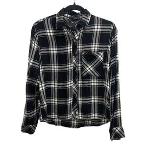 Rails Dylan Plaid Button Down Shirt XS Ivory Onyx Rayon